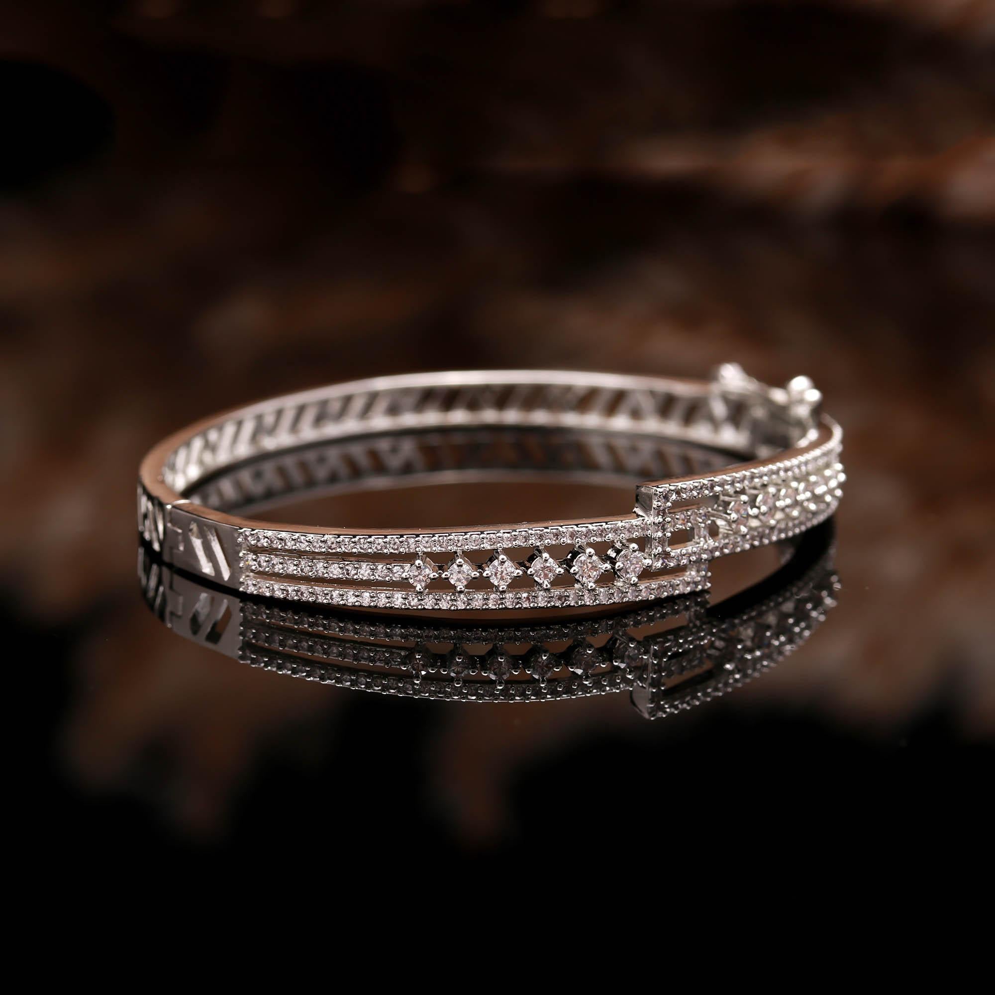 Elegant Silver Diamond Bracelet for Women | Stylish Zircon Stone Kada